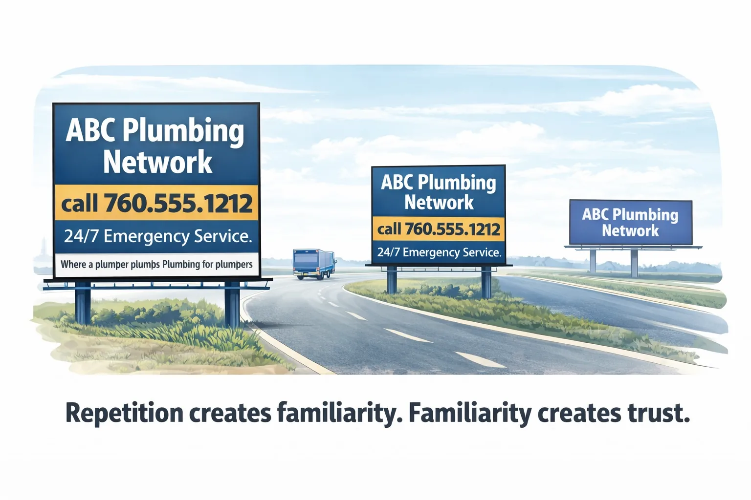 Second ABC Plumbing Network billboard sighting — repetition builds recognition